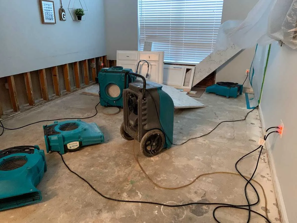 Dehumidifier in flood-cut room for Water Damage Restoration in EspaÃ±ola